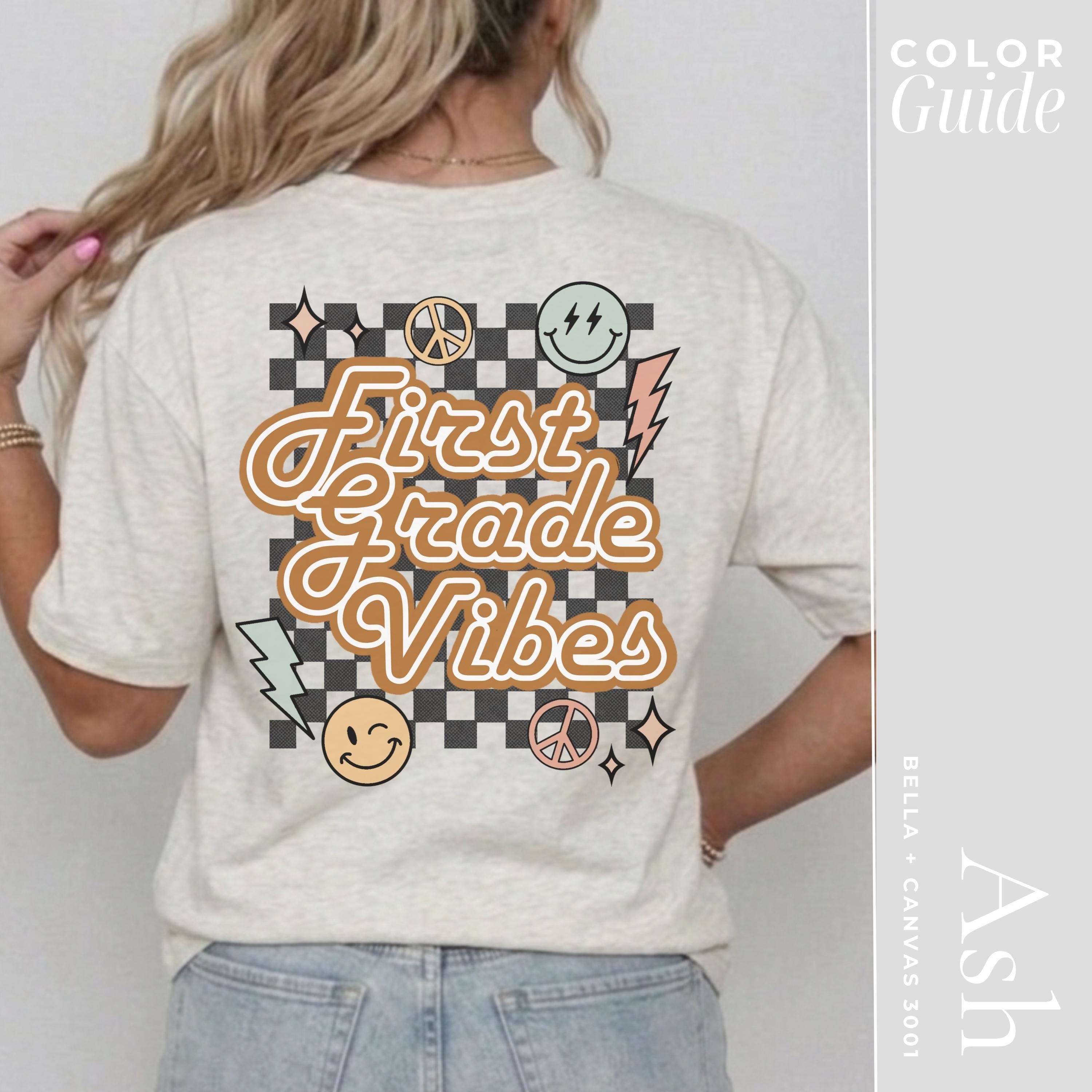 First Grade Teacher Shirt - Retro Checkerboard Design | Vintage Teacher Tee