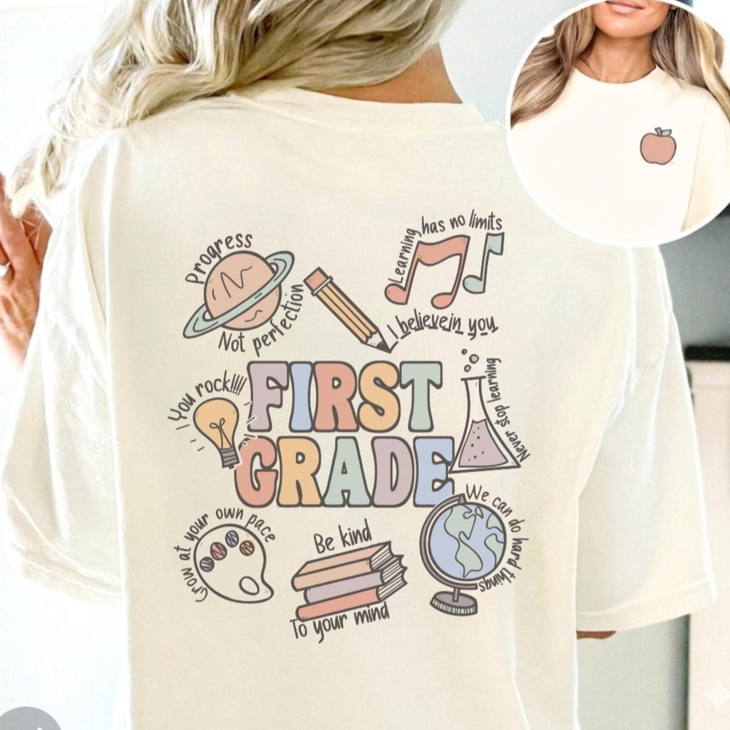 First Grade Teacher Shirt – Custom Teacher Shirt With Vintage Font & Soft Cotton Tee