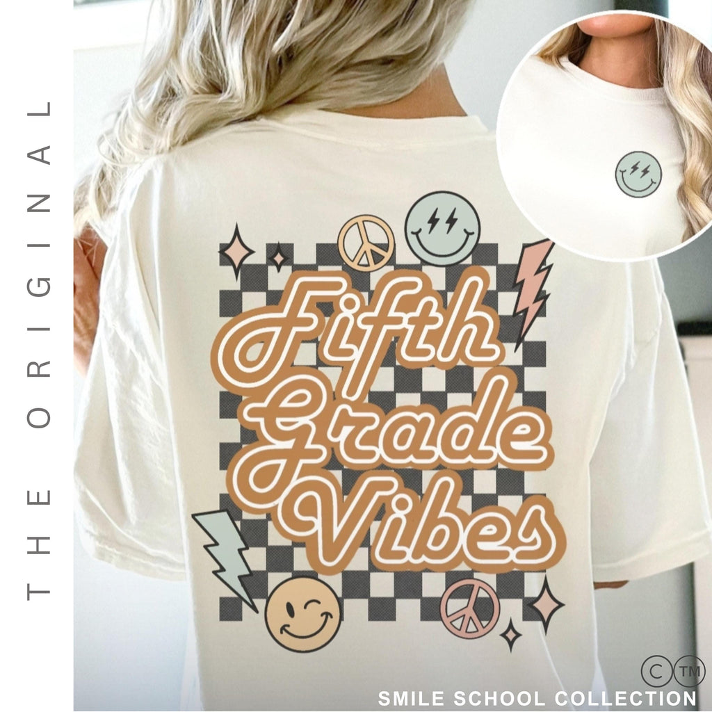 Fifth Grade Teacher Shirt - Retro Checkerboard Design | Comfortable Soft Cotton Tee