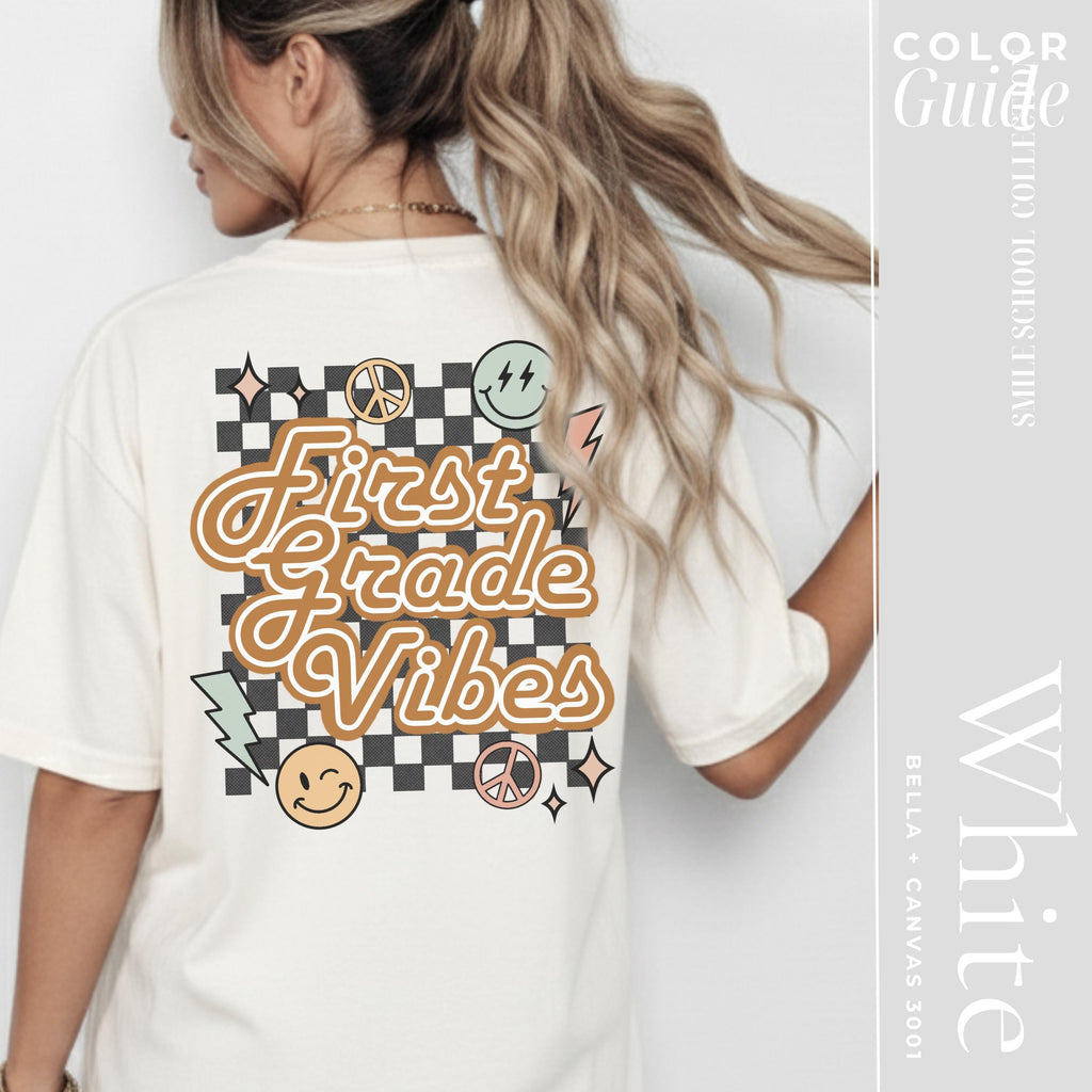 First Grade Teacher Shirt - Retro Checkerboard Design | Vintage Teacher Tee