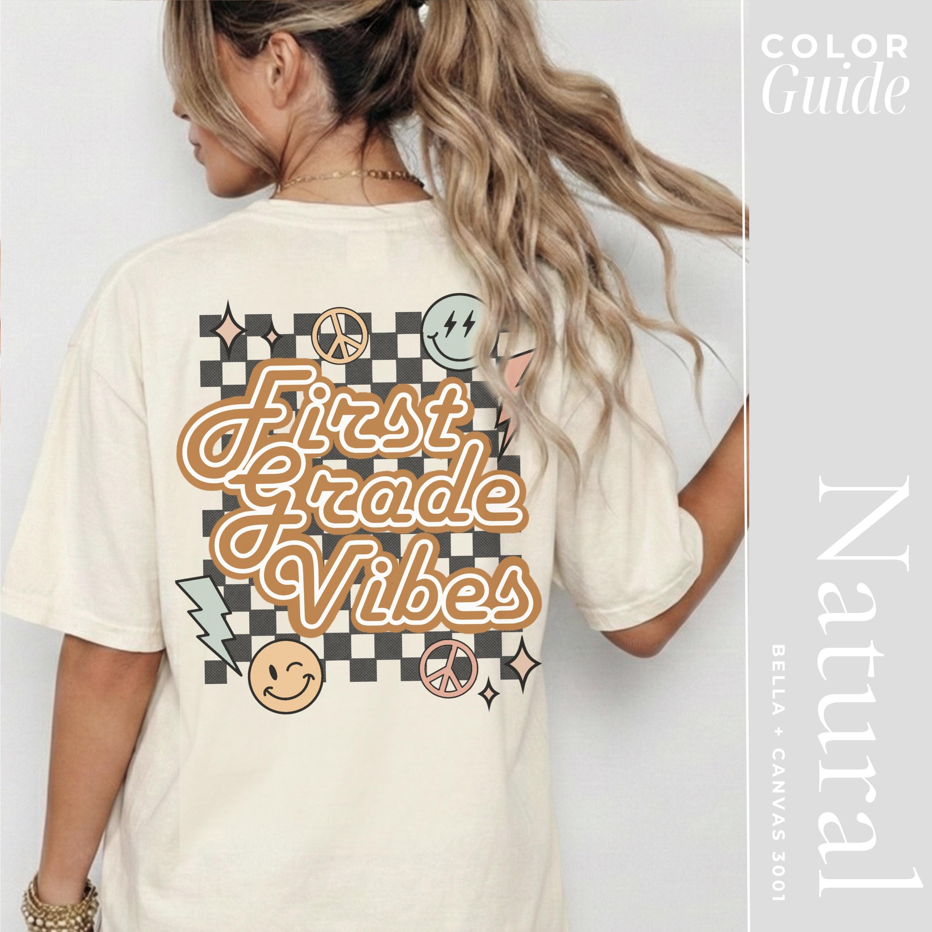 First Grade Teacher Shirt - Retro Checkerboard Design | Vintage Teacher Tee